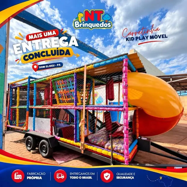 Carretinha Kid Play Móvel com tobogã laranja entregue em Dom Eliseu – PA